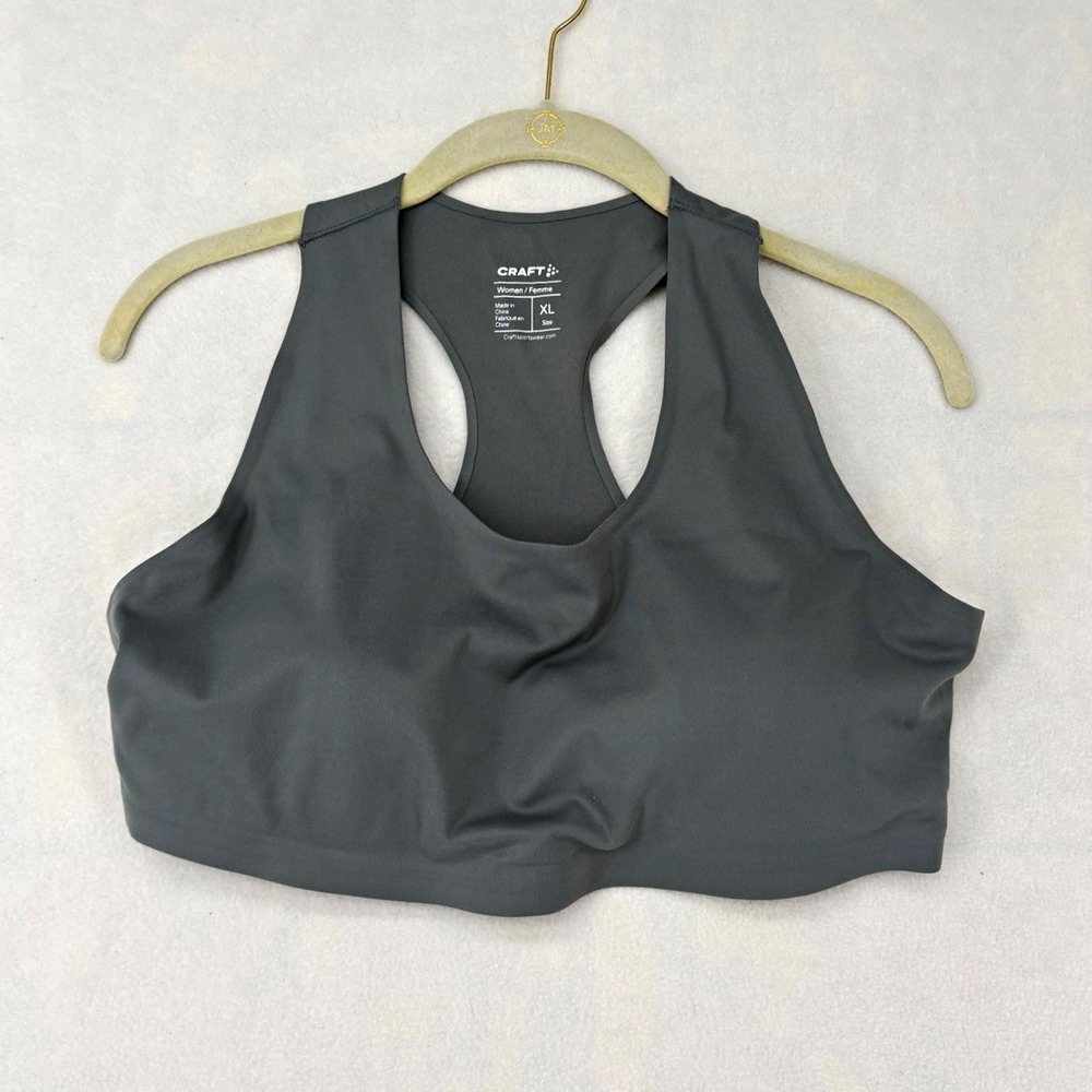 Craft Gray Racerback Sports Bra Wireless Pullover Logo Women's Size XL